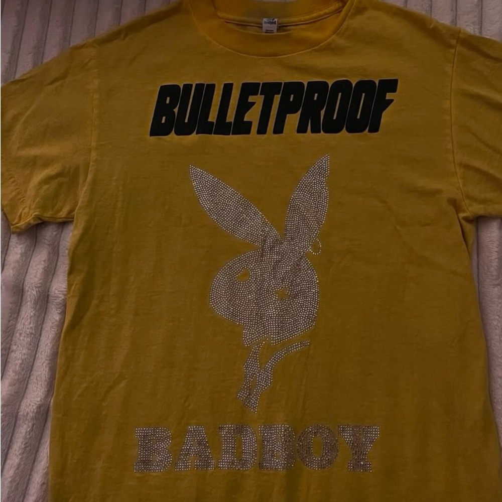 Yellow Bulletproof T-Shirt with Rhinestone Design